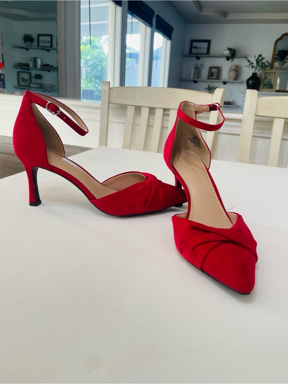 Red Heels Ankle Strap Pointed Toe Stilettos Kelly & Katie Size 10 - Picture 3 of 5